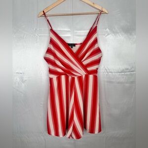 Red‎ and White Womens Adjustable Strap Lined Romper Size XL